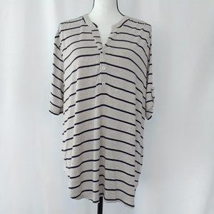 Loanna Plus Size Silver & Navy Stripped Soft Knit Lightweight Blouse